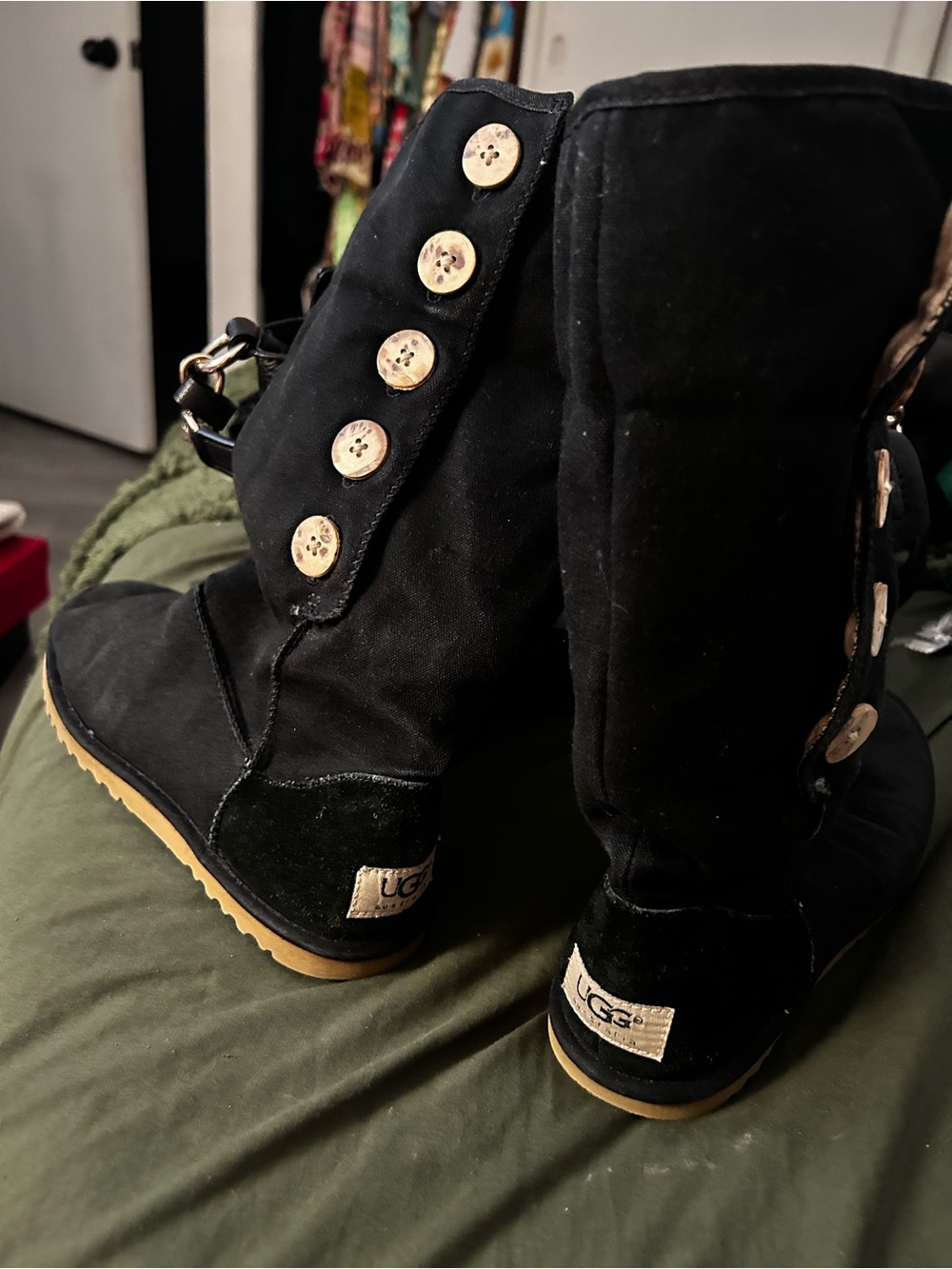UGG Black Button-Accent Mid-Calf Heeled Boots